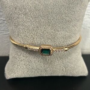NWOT-18K Gold Filled Emerald CZ Bangle Bracelet | Semi-Adjustable